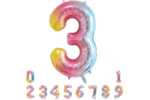 Unisun Number Balloons, 40inch Large Rainbow Number 3 Foil Mylar Helium Balloons for Birthday Party Celebration Decoration