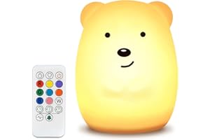NAHKZNY Lampka nocna LED dla dzieci, 9 kolorów, pilot zdalnego sterowania, lampka nocna dla niemowląt, lampka nocna z silikonu z dotykowym - przenośna, dekoracja na prezent