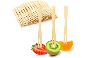 NOPKESV 200 Fourchettes en Bois Pommesgabel Pommesspieker Couteaux en Bois Ustensiles de Fête Ustensiles de Service Événements en Plein Air Partys (87MM) (Couleur Bois)