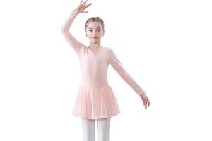 FONLAM Sukienka baletowa dla dziewcząt, z długim rękawem, trykot baletowy, trykot do tańca, strój baletowy, tutu dla dzieci