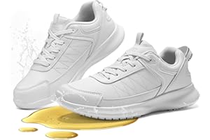 SPIEZ Womens Chef Shoes, Lightweight Non Slip Work Trainers, Kitchen Shoes for Chef Women with CE SRC Certified, Nursing Shoe White, UK 4-7.5