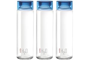 CELLO H2O Glass Water Bottle Set of 3 Pcs for Office & Daily Use 920 ml, Blue | Durable Freezable & Fridge Safe, Leakproof Wi