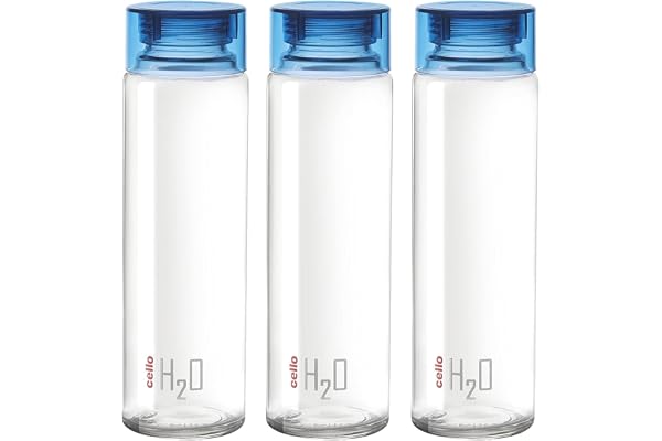 CELLO H2O Glass Water Bottle Set of 3 Pcs for Office & Daily Use 920 ml, Blue | Durable Freezable & Fridge Safe, Leakproof Wi