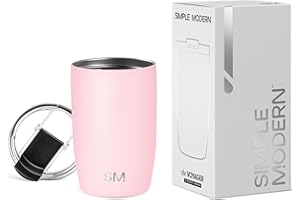 Simple Modern Tasse de Café de Voyage avec Couvercle Rabattable | Tasse de Café Glacé Isolée en Acier Inoxydable | Cadeaux pour Femmes et Hommes | Voyager Collection | 350ml | Blush
