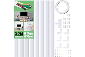 MUDEELA Cable Duct Self-Adhesive White, 320 cm PVC Cable Cover, Cable Duct for Hiding Cables, TV Cable Duct for All Power Cables in Household/Office, 8 Pieces x L40 cm x W3 cm x H1.7 cm