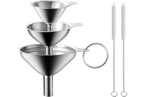 HIQU AND HIST 3 sztuki lejków z stali nierdzewnej, z zestawem 2 szczotkami do czyszczenia, mini lejek kuchenny, mały lejek do przenoszenia płynów, olejów kuchennych (7,5/5,5/4,5 cm)