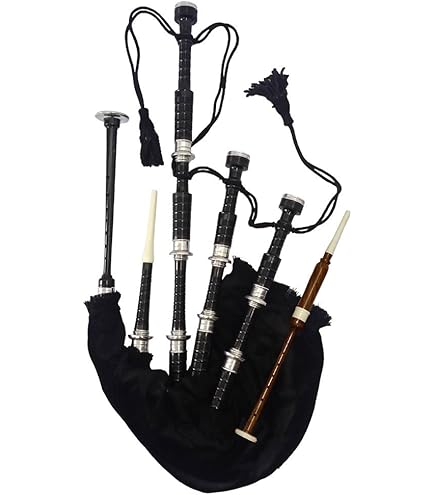 Schotse Full Size Bagpipe Rozenhout Bruin Finish Met Silver Plain Mounts - Incl. Tutor Book, Draagtas & Accessoires