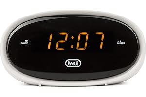 Trevi EC 880 Sveglia da Comodino con Display LED, Orologio Digitale con Due Allarmi Programmabili, Suoneria Elettronica, Funzione Dimmer e Snooze, Vano Anti-Blackout, Bianco
