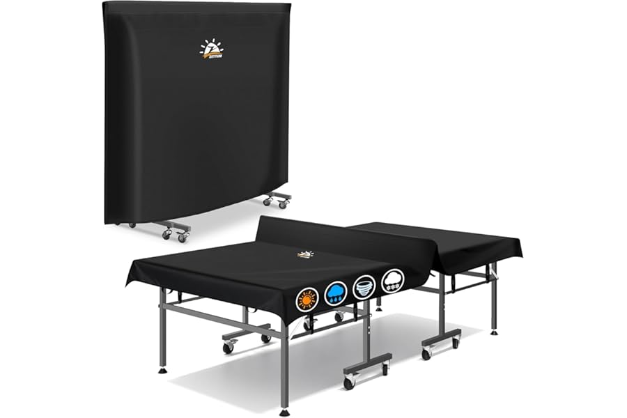 Zettum Table Tennis Cover Waterproof Outdoor, Heavy Duty 600D PU Ping Pang Covers Universal Fit for Folding & Flat Tables, All-Weather Protection Table Tennis Table Cover