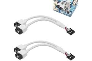 XATGIOUY 2 Pcs USB Header Splitter, Dual USB 2.0 Motherboard 9Pin Female to Male Extension Cable, Nylon Braided USB Header Splitter for Computer Motherboard, Adapter for PC Fans Data Transmission (White)