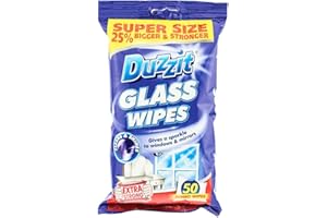 Duzzit Glass Wipes - Super Size (25% Bigger & Stronger) | Extra Strong Cleaning Wipes for Glass, Mirrors and More - Cleans and Shines (50 Jumbo Wipes)