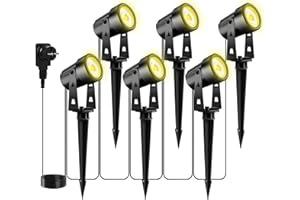 Totofac Gartenbeleuchtung LED,COB im Freien IP65 Wasserdichter Gartenleuchte, Warmweiß 3000K Gartenstrahler mit Erdspieß,Dekorative Gartenlampe Beleuchtung für Außen Garten Rasen (6-IN-1)