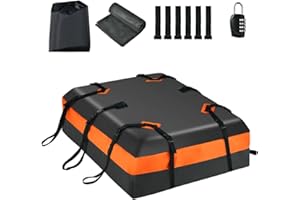 TANGZON 15/21 Cubic Feet Car Roof Bag, Waterproof Rooftop Cargo Carrier Bag with Straps & Non-Slip Mat, Roof Top Luggage Storage Box (15 Cubic Ft/424L with Combination Lock, Black+Orange)