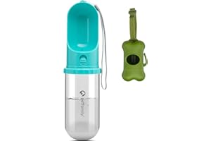 PETFAMILY Hund Trinkflasche für unterwegs 450ml Hund Wasserflasche Haustier Trinknapf auslaufsicherer tragbarer Welpenwasserspender mit Trinkfutterautomat im Freien Spaziergänge, Wanderungen, Reise Teal