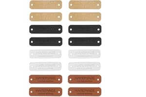 Borsgye 80 Stück Handmade Leder Etiketten Tags Hand Made Label zum Annähen Handgefertigte Kleidung Nähetiketten PU Label Aufnäher mit Löchern für Jeans Nähen Basteln Bekleidung - 1.5x5cm - 4 Farben