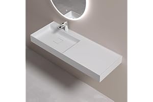 doporro Lavabo Izquierdo sobre Encimera Lavabo Suspendido de Mármol Fundido 120x46x12cm en Blanco Mate con Desagüe Colossum630