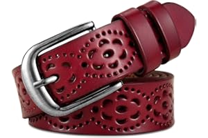 LALAFANCY Cintura donna vintage in vera pelle di vacchetta Cintura moda donna in design a motivo vuoto con fibbia in lega per jeans