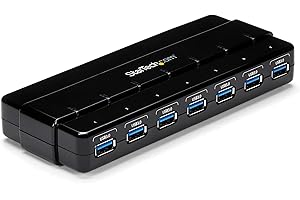 StarTech.com 7-portowy koncentrator USB 3.0 SuperSpeed Hub, USB 3 Hub zasilacz/przyłącze prądu i kabel, czarny