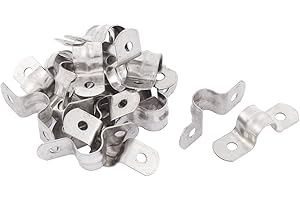 sourcing map 20Pcs Tuyau Clip Fixation Tube Attacher Collier de Serrage Pince 10mm Rigide Tube Sangle 2 Trous Acier Inoxydable