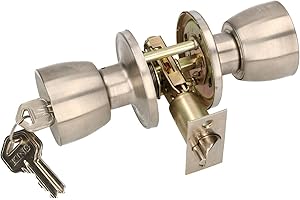 KOTARBAU Pomo de puerta con cerradura de metal, pomo giratorio, cilindro de bloqueo, redondo, picaporte giratorio con 3 llaves, roseta (satinado)