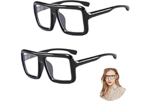 FUIPVGI 2 Pcs Oversize Retro Square Glasses, Thick Black Frames Clear Lens, Fashion Costume Accessories, Classic Fake Nerd Glasses (Black)