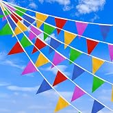 328ft/100m Bunting Banner Reusable Nylon Fabric Bunting with 200 Triangle Flags for Mother's Day Garden Birthday Wedding Deco