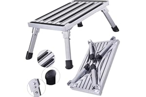 JOHGEE HDM 47x30x23cm Aluminium Escabeau Pliable 1 Marche Plateforme de Travail Charge Max. 150 kg pour Cuisine,Salle de Bain,Camping et Plus, Tabouret Pliable Escabeau avec Tapis antidérapant