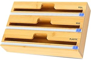 YDFYX Folienschneider,Frischhaltefolie abroller, Folienspender ​Aus Bambus Frischhaltefolie, Wachspapierrolle Bambusholz Organizer Für Küchenschublade (3 Steckplatz)