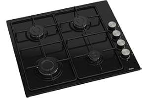 Ferre EL056-60cm Built-in Black Gas Hob, 4 Burners, Flame Failure Protection, Gas Hob, Gas Cooktop, Black, 60cm, NG/LPG Convertible, Built in