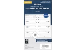 Filofax Ricambio Bianco - Righe Agenda Anelli Personal-Executive 2026,Planning Settimanale Orizzontale 95x171mm. AESF23BH