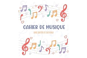 Cahier de Musique avec portée et carreaux: Seyes grand carreaux et portées | cahier de musique et chant : 1 page seyes pour les paroles, annotations ... A4 | cadeau enfant, débutant ou musicien