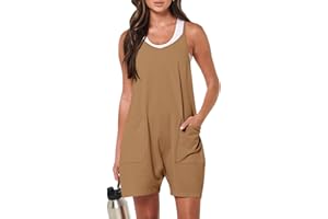 DUOEASE Mono Mujer Elegante Tirantes Finos Cuello crew Jumpsuit con Bolsillos Casual Ropa Sin mangas Mujer Verano