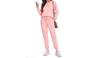 Irevial Décontracté Femme Ensembles Survetement de détente Yoga Sportswear Ensemble de pyjama et col rond Tenue de 2 pièces casual Survêtement Jogging pour le fitness