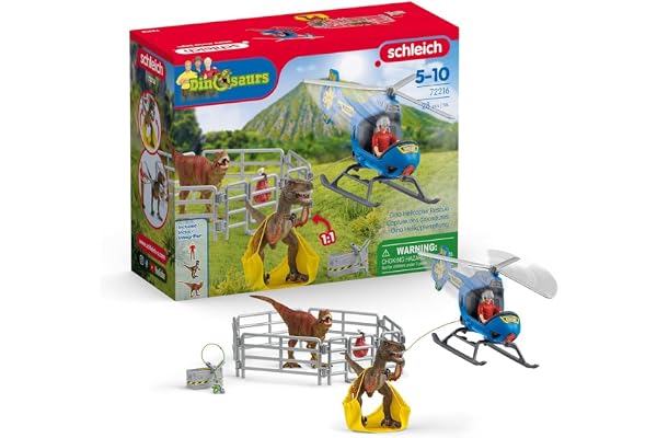 Schleich Dinosaurs | Sauvetage en hélicoptère des Dinosaures 72216 | Coffret avec hélicoptère, Flynn, 2 Dinosaures & Accessoires | Cadeau Enfant | Jouet dès 5 Ans | 28 pièces | exclusivité Amazon
