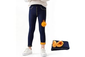Tokeya Leggings Termici Foderati in Pile Bambina Jeans Vita Alta Elastici Jeggings Leggins Ragazze Autunno Invernali Lunghi Caldi Pantaloni con Tasche Casual Abbigliamento, 4-12 Anni