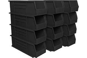 Akro-Mils 30234 AkroBins Plastic Storage Bins, Space-Saving Stackable Bins for Garage, Pantry, Craft Organization, 38.1 cm x 12.7 cm x 12.7 cm, Black, 12-Pack