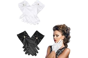 HZAOPZE 2 Pièces Gant Gants Courts Gants de Mariée élégants pour Femmes Gants de Dentelle de Poignet de Fleurs avec Courtoisie Gants de Dîner d'opéra de Mariage d'été, Blanc, Noir