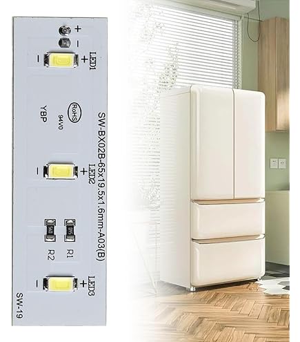 FLEXMAN Barra Luminosa a LED per Frigorifero, DC12V Scheda Luci LED Frigorifero, Striscia Luminosa per Congelatore a Luce Bianca 6000‑6500K, Antiriflesso, Senza Sfarfallio Dello Schermo (2 Pezzi