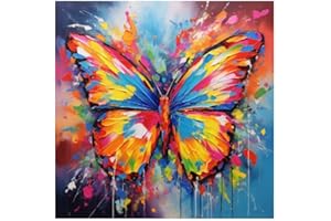 VARHHUXHA 5D DIY Diamond Painting Kit, Crystal Diamond Painting Picture Full Diamond, Cross Stitch Embroidery Canvas Picture Paint by Number Decoration for Kids Adults - Colorful Butterfly