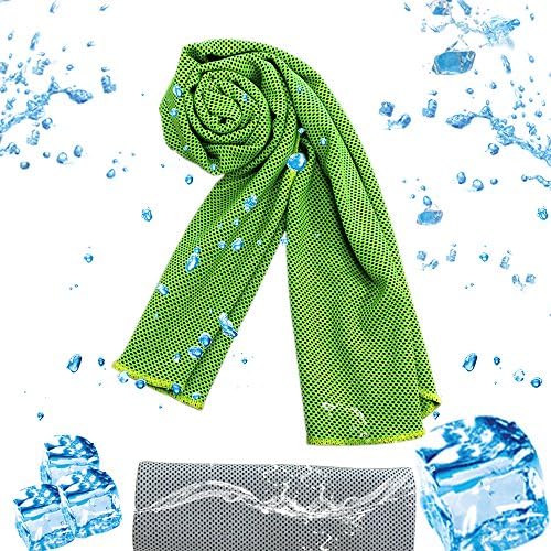 Cooling Towel,Keep Cool for Sports,Travel,Camping,Fitness Training as Cooling Neck,Headband,Bandana,Scarf,Handkerchief,2-Pack (Green+Gray)