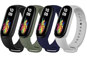 Msksjer 4 Pack Bracelets Compatible avec Bracelet Xiaomi Mi Band Femme et Homme, Bracelets Sport en Silicone Souple pour Mi Band (Noir/Gris/Bleu Marine/Vert Armée, Mi Band 3/4)