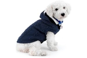 SMALLLEE_LUCKY_STORE Strickpullover für Hunde mit Kapuze Warm Hoodie Jacke Mantel für kleine Hunde Blau M