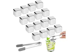 VFANDV Eiswürfel Edelstahl, 16 Stück 304 Edelstahl Eiswürfel Wiederverwendbar Whisky Steine +Clips, Eingefroren Eiswürfel Für Wein, Wodka, Likör, Getränkesaft oder Limonade
