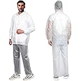 HACER Crystal Men Raincoat Water Resistant Rain Coat with Adjustable Hood Drawstring Hem Set of Top & Bottom with Carrying Pouch (XXL Size, Transparent)