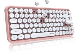 FELiCON 308i Teclado Inalámbrico Retro, Teclado de Computadora Lindo Silencioso, Wireless Bluetooth 80% Teclado, Round Punk Keycaps, Compact 84 Teclas, Textura Mate, QWERTY para PC, Laptop, Mac-Rosa