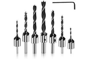 TULEBOLIAN 7 Piezas HSS Juego de Brocas Avellanadoras,3 4 5 6 7 8 10mm,Juego de Brocas Avellanadoras,con Llave Hexagonal,Herramienta de Chaflán de Madera,para Taladrar Biselar Desbarbado