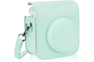 UieaMsio PU Funda Protectora de Cuero para Fujifilm Instax Mini 12/11 Estuche de Viaje para Cámara de Película Instantánea, Funda extraíble con Correa Ajustable para el Hombro (Mint Green)