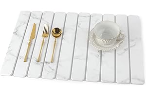 comfoyar Tappetino Asciuga Piatti in Pietra per Cucina, Tappetino Scolapiatti in Diatomite ad Asciugatura Rapida per Piatti Bottiglie Tazze Utensili, Assorbimento l'acqua, 60×39 cm, Bianco Marmo