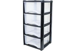 NEAT. Neat 4-in-1 Space-Saving Office & Home Plastic Storage Drawers - Durable Black/Clear Drawers - H80cm x L39cm x W39cm