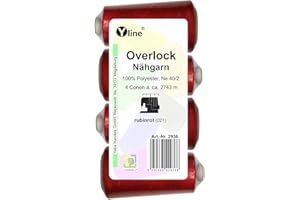 YLINE 4 bobinas de hilo de coser, color rojo rubí, aprox. 2743 m, NE 40/2, 100% poliéster, hilo para máquinas de coser, 2936
